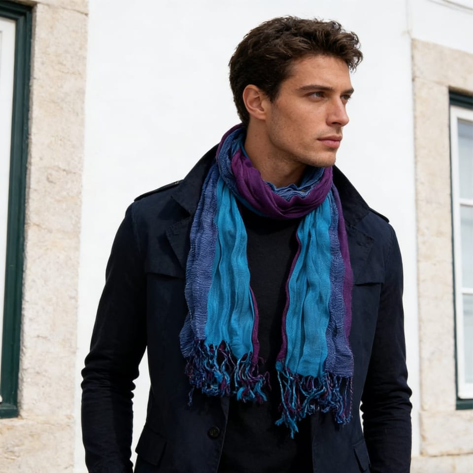 2pcs Sky Blue Dyed Crinkle Scarf,vacation,daily Life,evening Party,Office, product photo