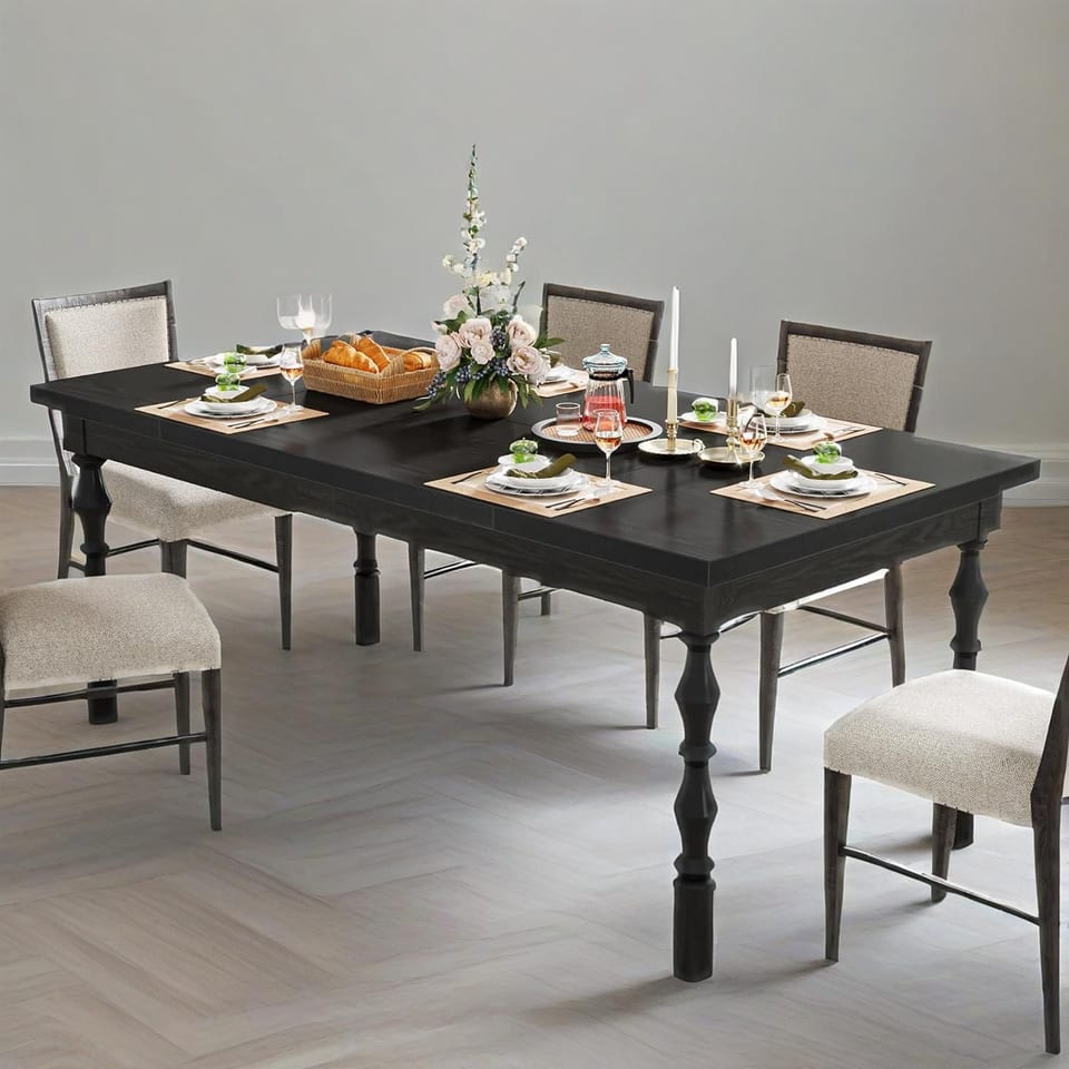Wood Black Dining Table For 4-6 People, 62' Farmhouse Large Rectangle Kitchen, product photo