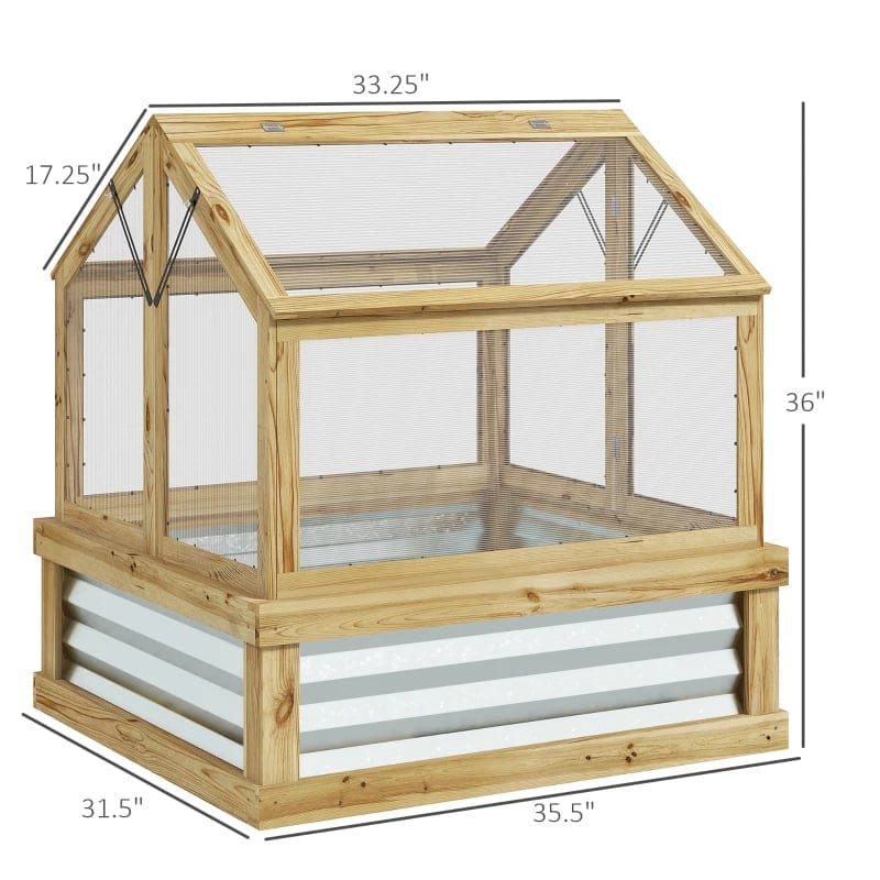 Raised Garden Flower Bed Kit With Greenhouse, Wooden Cold Frame Planter, product photo