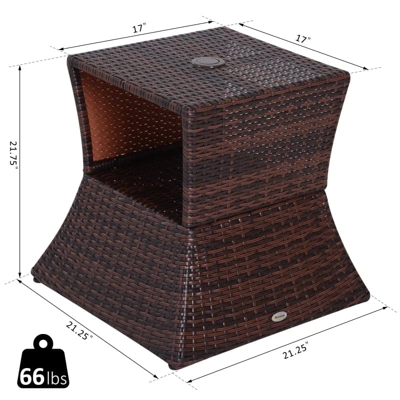 Outdoor Side Table With Umbrella Hole, 2 Tier Rattan Wicker End Table With, product photo