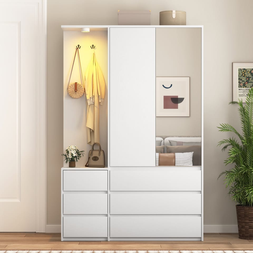 Wardrobe Closet 71.7 H, Bedroom Wooden Wardrobe With 2 Doors 6 Drawers, Modern, product photo