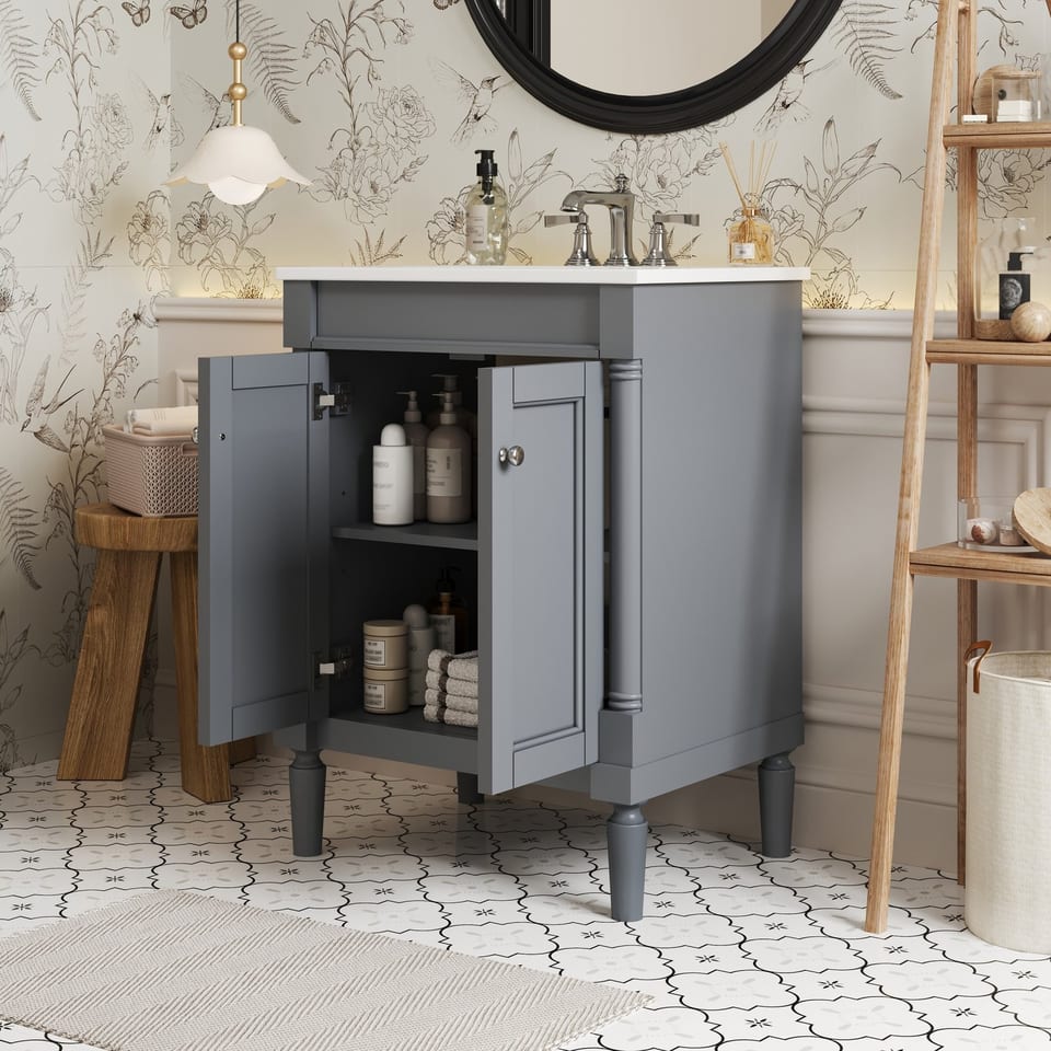 24'' Bathroom Vanity With Top Sink, 2-Tier Modern Bathroom Storage Cabinet, product photo