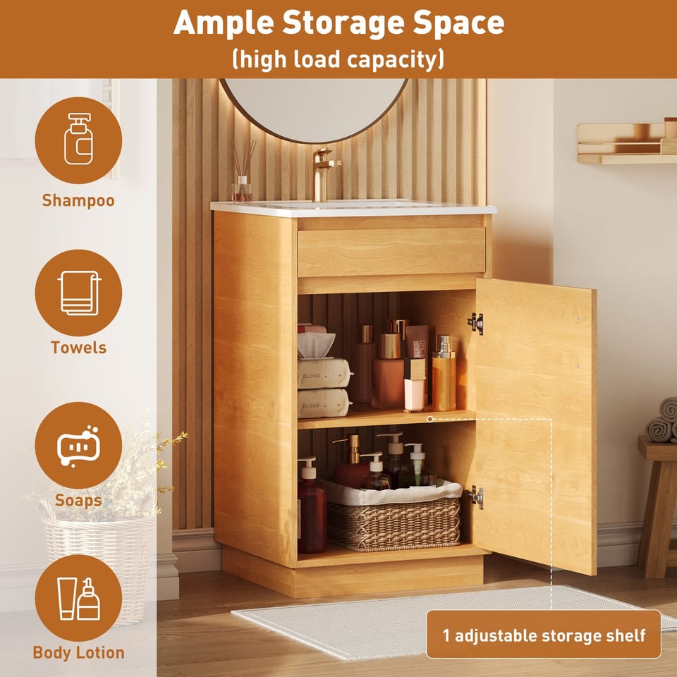 20-inch Bathroom Vanity With Ceramic Sink, Freestanding Single Vanity Set With, product photo