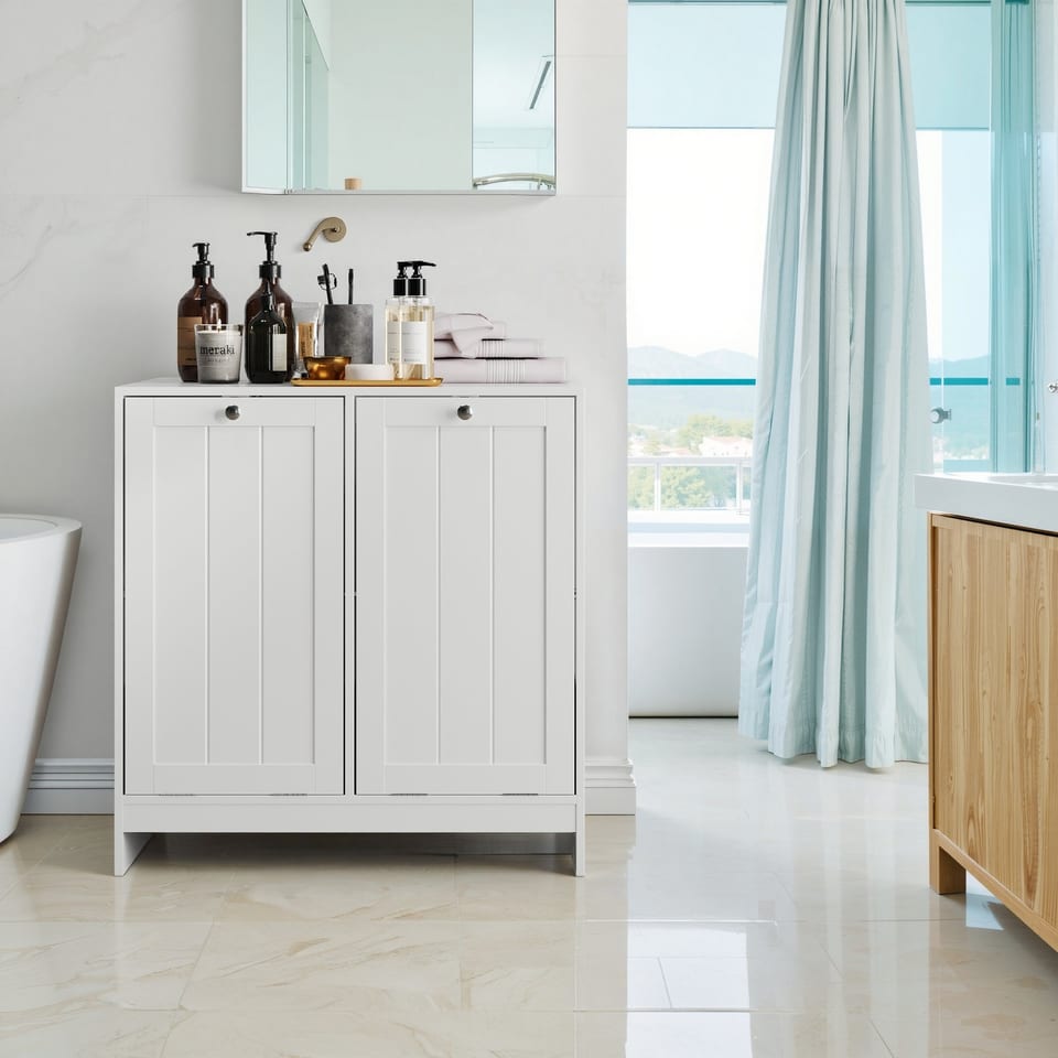 Tilted Laundry Hamper With Removable Basket, Hidden Laundry Hamper, Bathroom, product photo