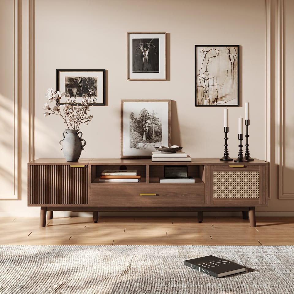 Wood Fashionable TV Stand For 75 TVs, TV Cabinet With Soft-Closing Door And, product photo