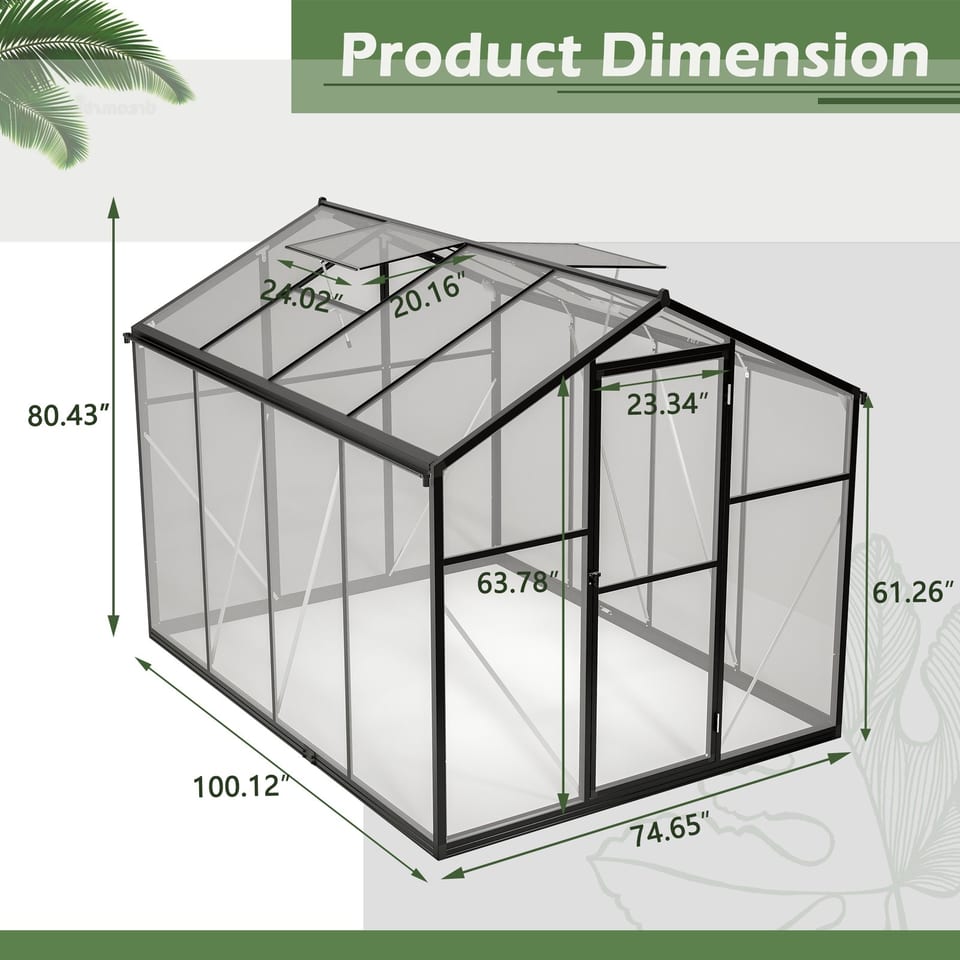 6x8 FT Greenhouse For Outdoors, Polycarbonate Greenhouse With Quick Setup, product photo