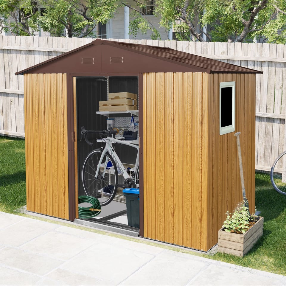 8 Ft X 4 Ft Outdoor Metal Storage Shed With Window And Metal Foundation For, product photo