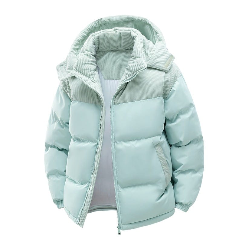 Detachable Hat Cotton-padded Coat For Couple Color Contrast Patchwork Thickened, product photo