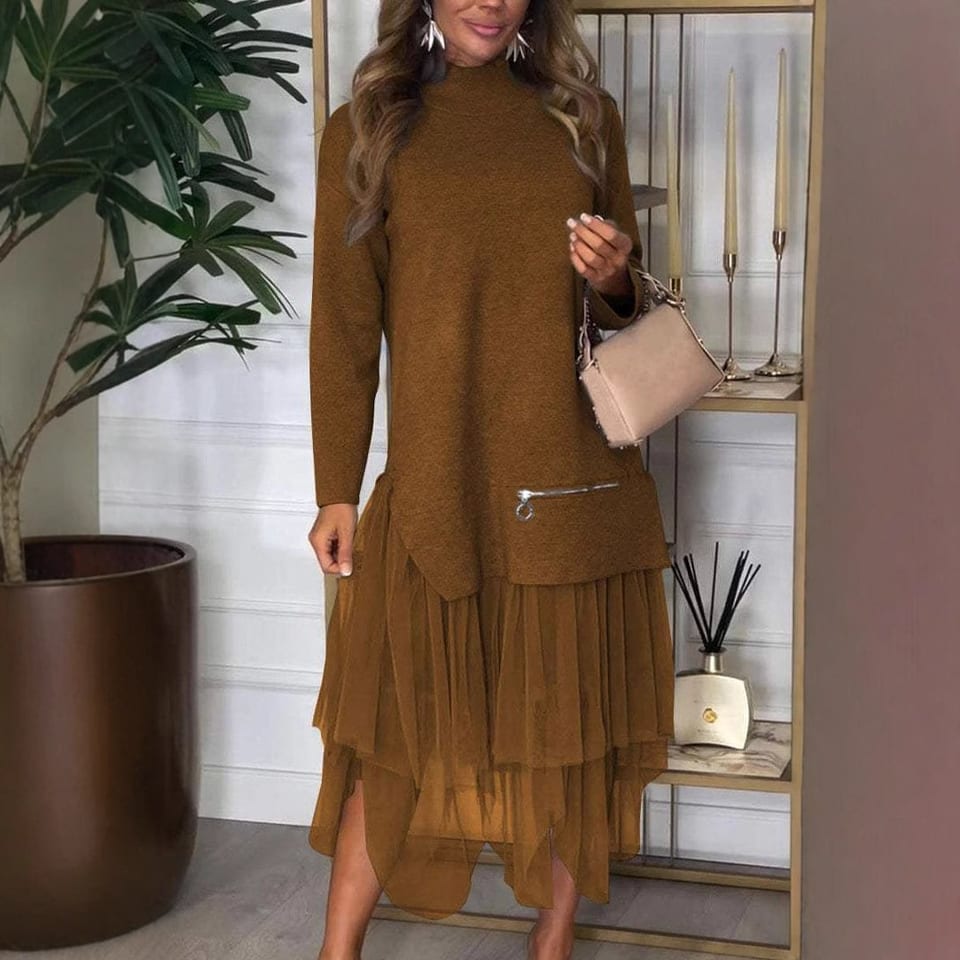 New Autumn And Winter Women's Casual Mesh Stitching Dress, product photo