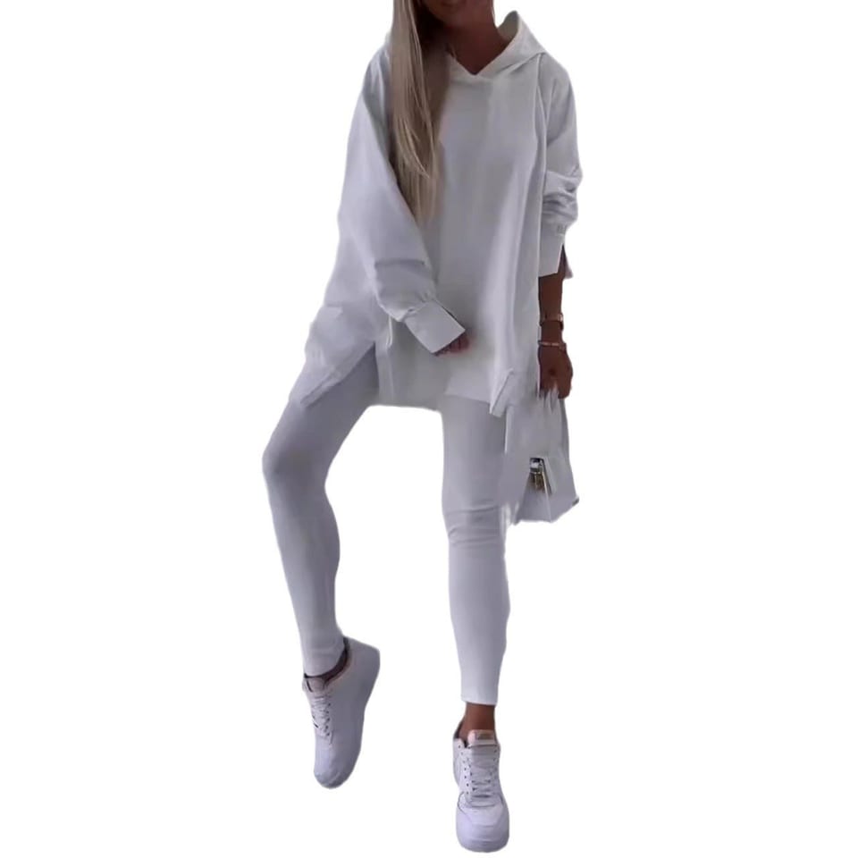 Women's Sports Casual Slit Hooded Sweatshirt Tights Two-piece Set, product photo