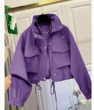 Solid Color Women's Short Jacket Zipper Trench Coat, product photo