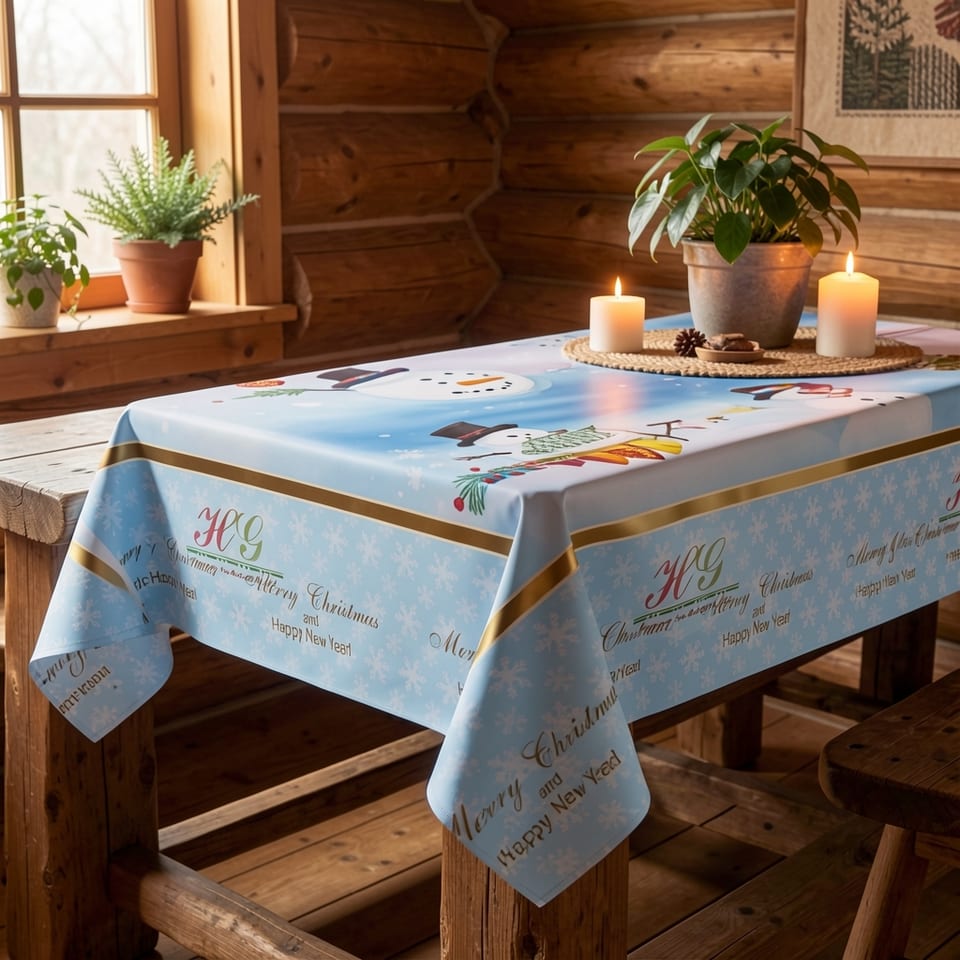 Pvc Table Linen Decorative Dining Waterproof Cover with Flannel Back of Blue