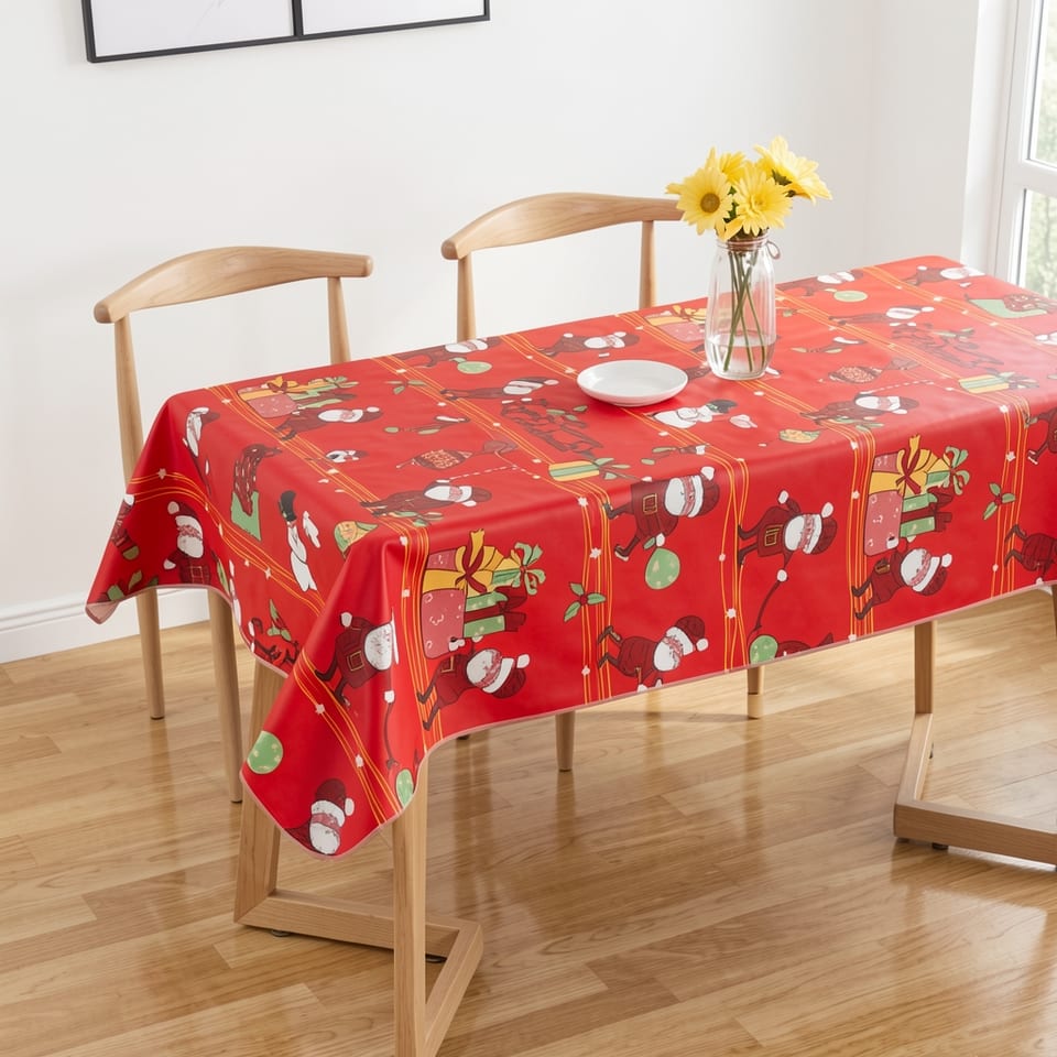PEVA Table Linen Decorative Dining Waterproof Cover with Flannel Back of Red