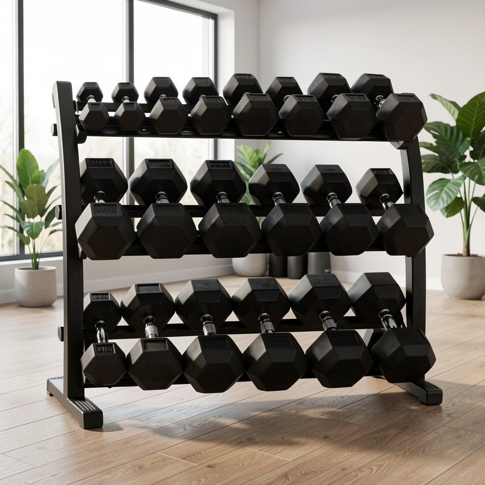 BBRUN 350 Lbs Rubber Hex Dumbbells Rack Storage Coated Cast Iron Unbreakable