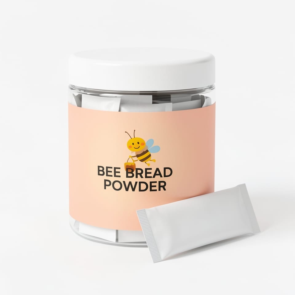 Bee Bread Powder supplement container on a white background