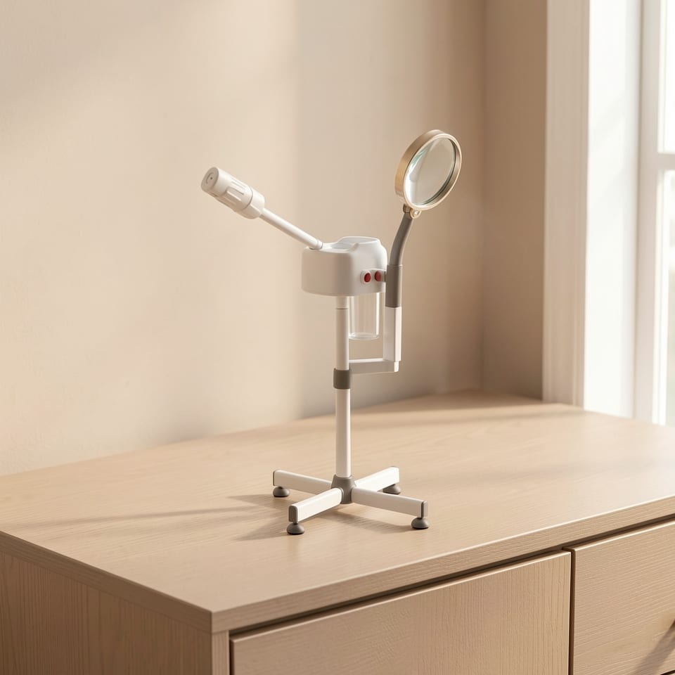 Facial steamer with magnifying lamp on a stand