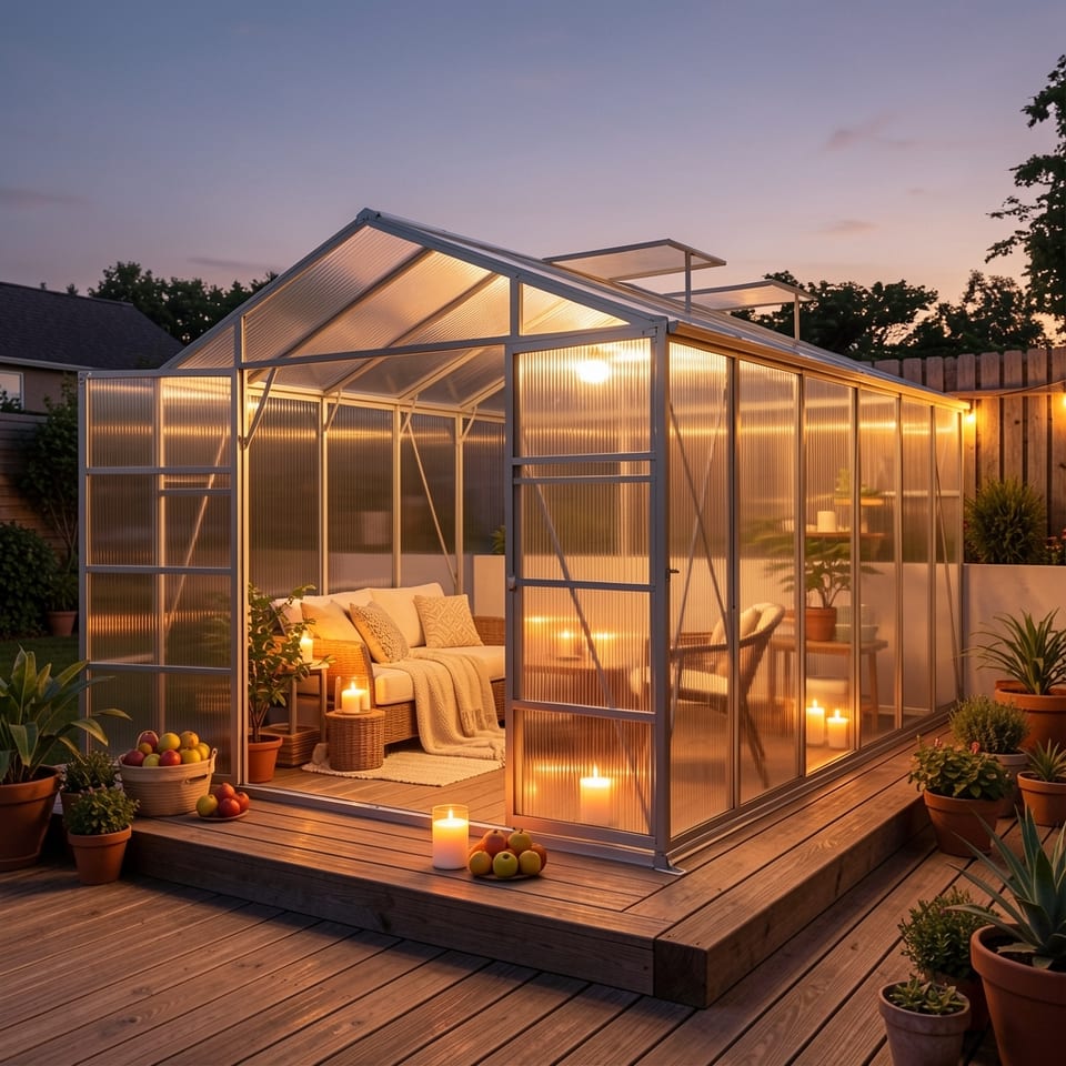 Polycarbonate greenhouse with aluminum frame and roof vents