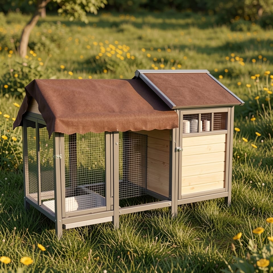 Large outdoor chicken coop with removable awning and brooding boxes