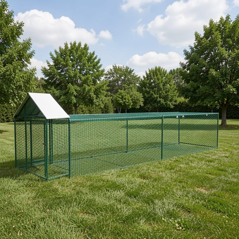 Metal chicken coop run with covered top