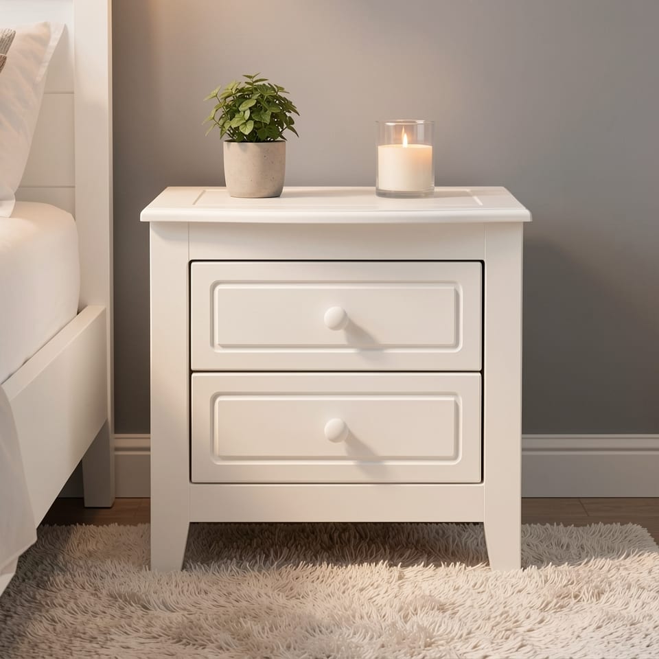 White 2-drawer nightstand with classic design