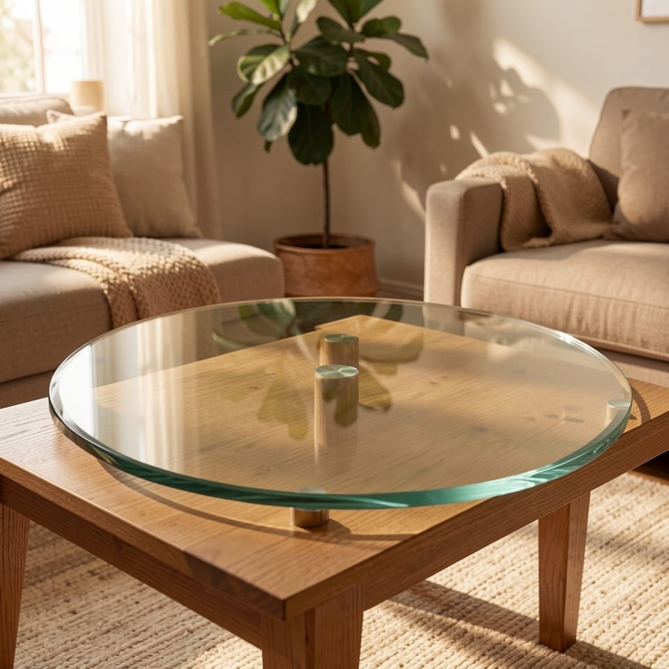32 inch round tempered glass table top with beveled edge