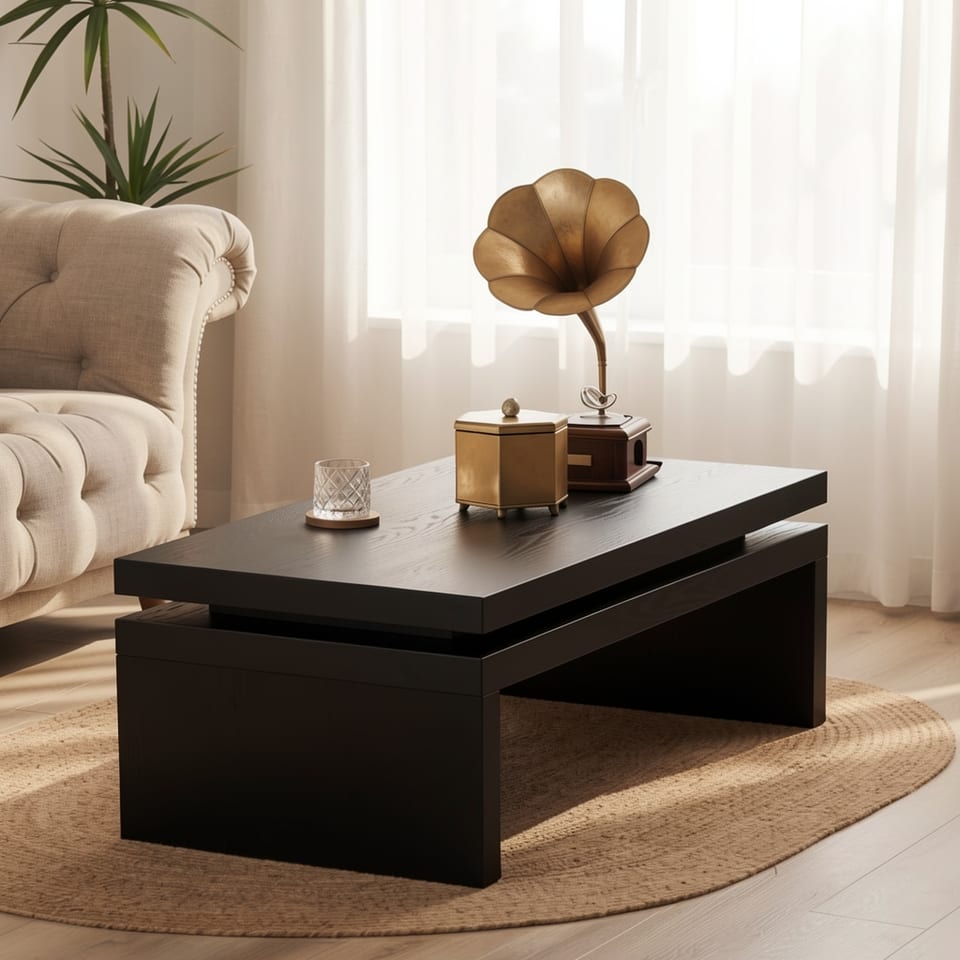 Modern black wood coffee table with floating top design