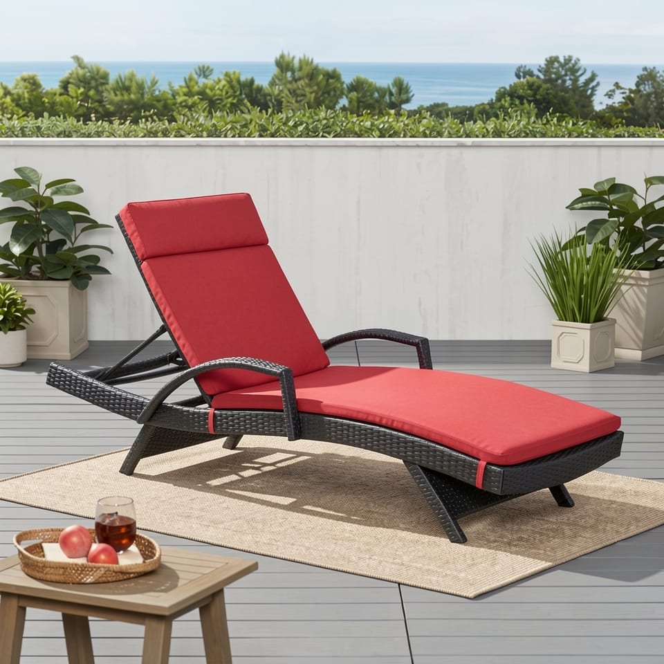 Red outdoor lounge cushion on a white background