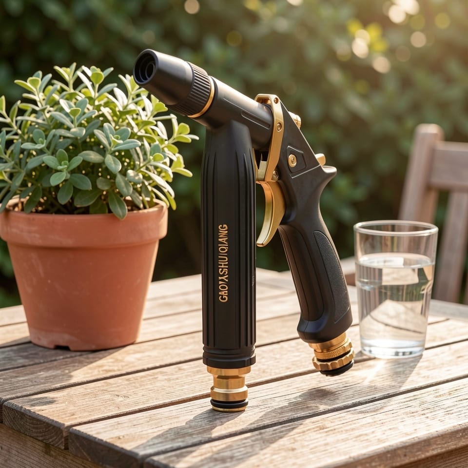 High-pressure water sprayer nozzle with black and gold body